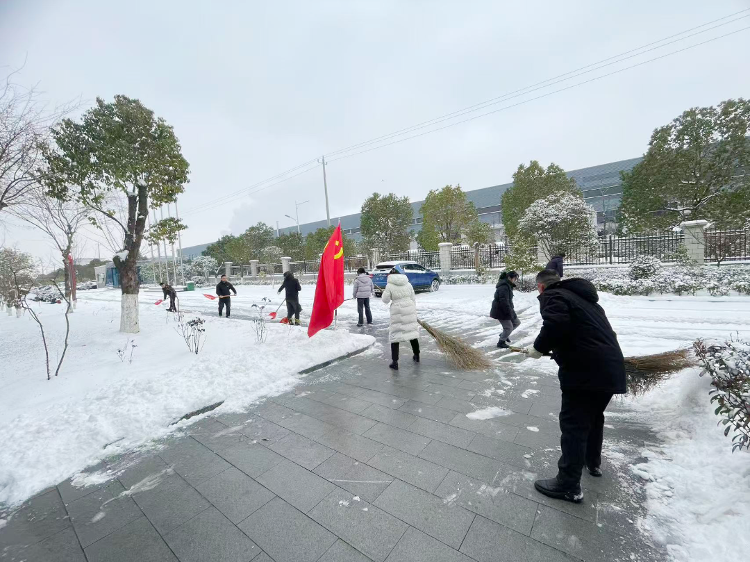 松羽集团党支部员工除冰清雪现场